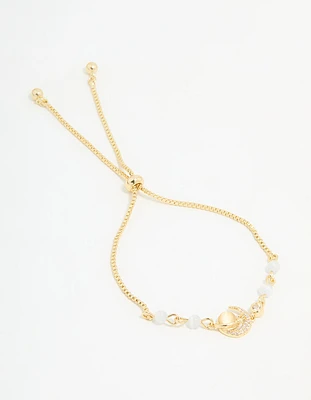 Gold Plated Cubic Zirconia Quartz Celestial Toggle Bracelet