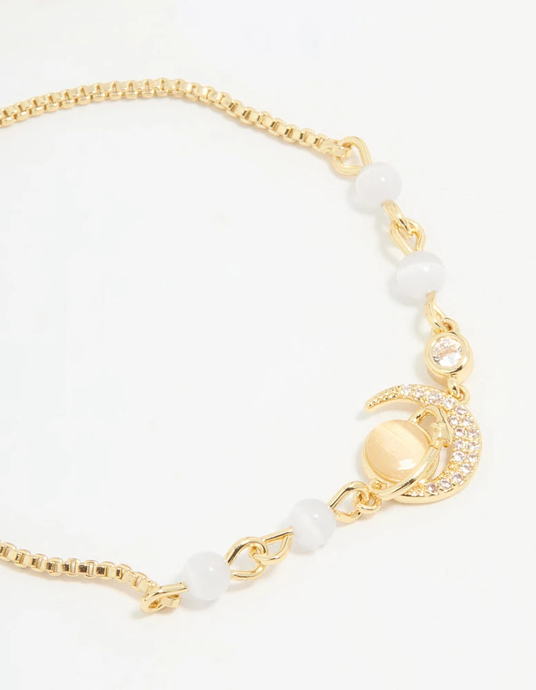 Gold Plated Cubic Zirconia Quartz Celestial Toggle Bracelet