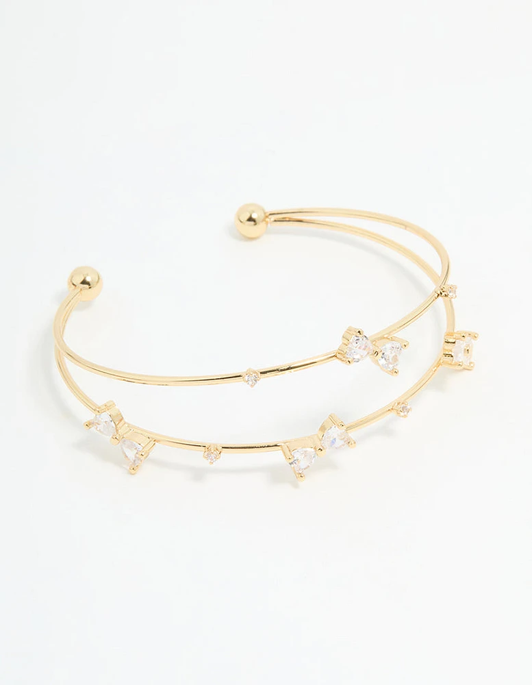 Gold Plated Cubic Zirconia Bow Open Wrist Cuff