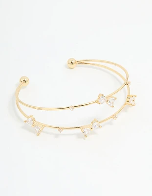 Gold Plated Cubic Zirconia Bow Open Wrist Cuff