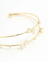 Gold Plated Cubic Zirconia Bow Open Wrist Cuff