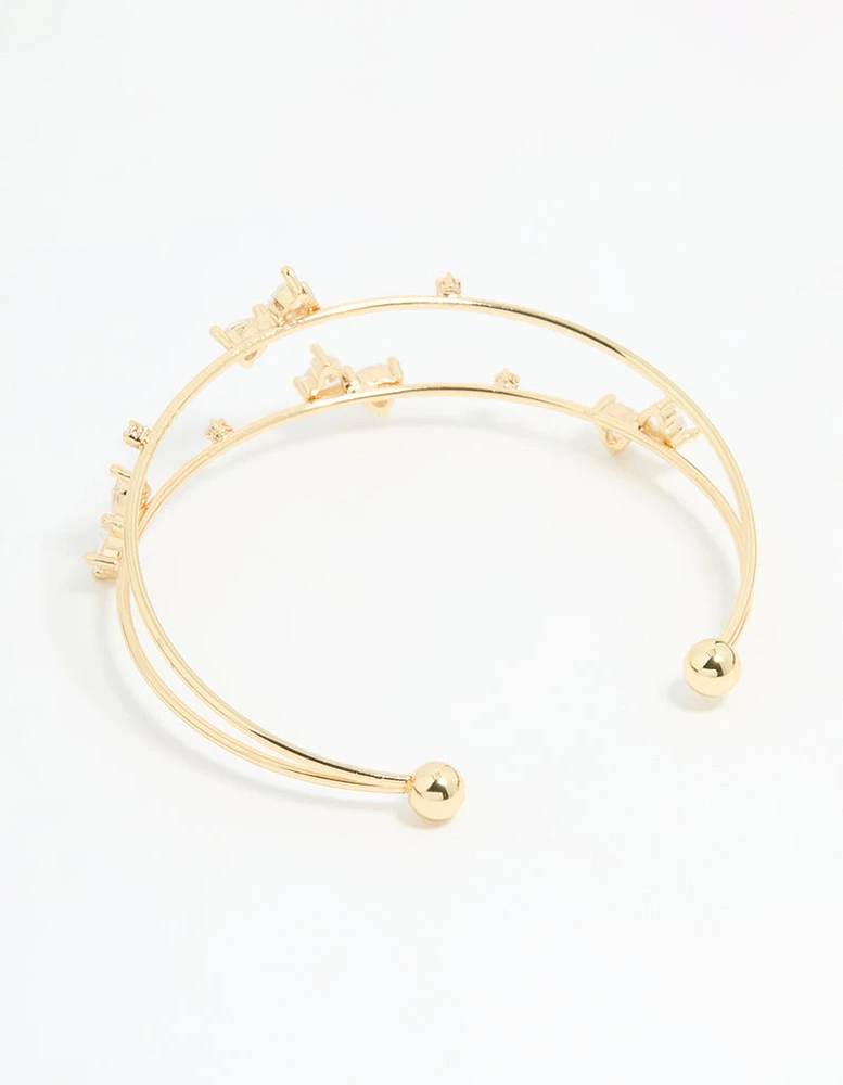 Gold Plated Cubic Zirconia Bow Open Wrist Cuff