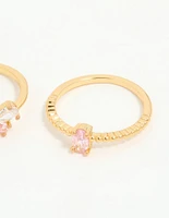 Gold Plated Pink Cubic Zirconia Bow Rings 3-Pack