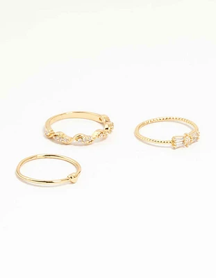 Gold Plated Bow & Mini Heart Stacking Rings 3-Pack