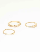 Gold Plated Bow & Mini Heart Stacking Rings 3-Pack