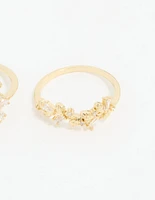Gold Plated Pearl Flower & Bow Rings 3-Pack