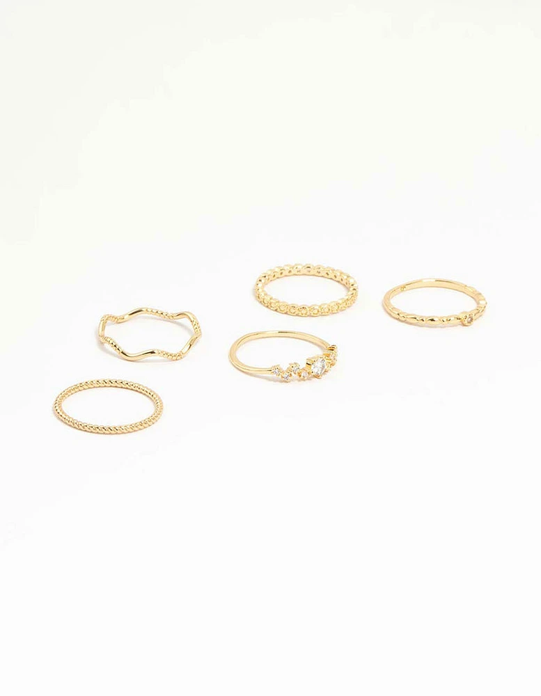 Gold Plated Squiggle & Rope Rings 5-Pack