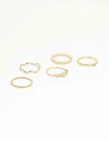 Gold Plated Squiggle & Rope Rings 5-Pack