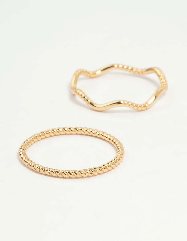 Gold Plated Squiggle & Rope Rings 5-Pack