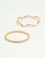 Gold Plated Squiggle & Rope Rings 5-Pack