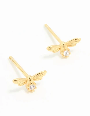 Gold Plated Sterling Silver Cubic Zirconia Bee Stud Earrings