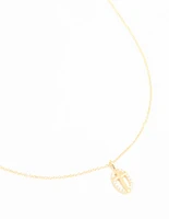 Gold Plated Sterling Silver Cubic Zirconia Oval Cross Necklace