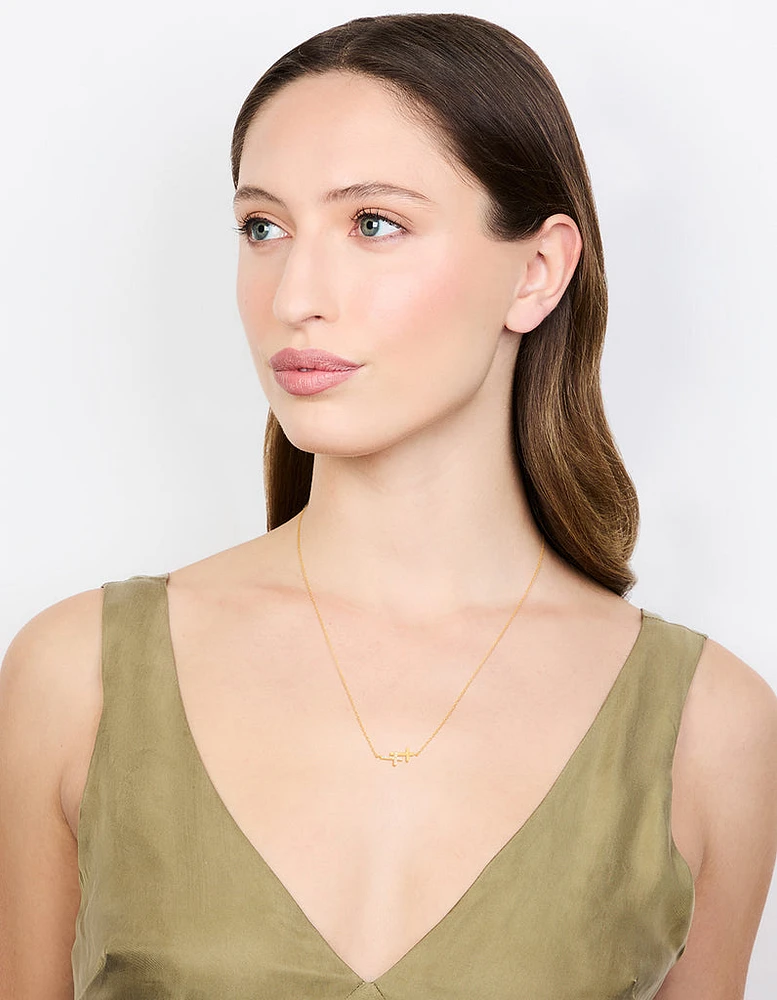 Gold Plated Sterling Silver Cubic Zirconia Double Cross Necklace
