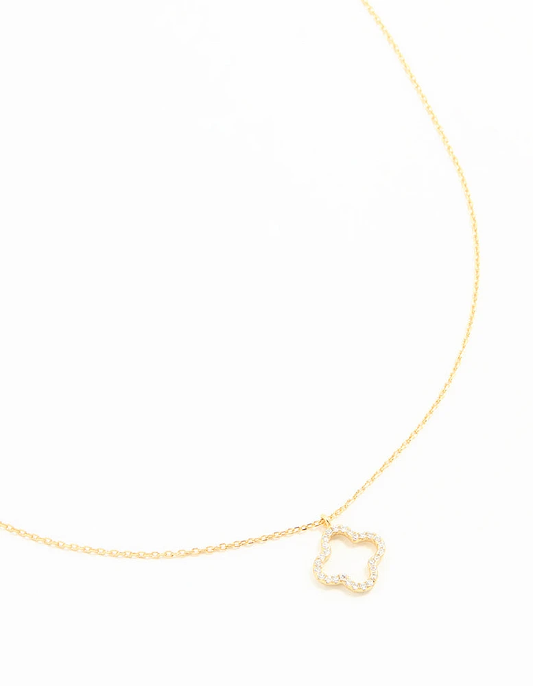 Gold Plated Sterling Silver Cubic Zirconia Flower Pendant Necklace