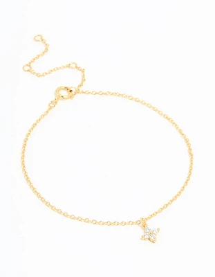 Gold Plated Sterling Silver Cubic Zirconia Tiny Flower Toggle Bracelet