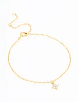 Gold Plated Sterling Silver Cubic Zirconia Tiny Flower Toggle Bracelet