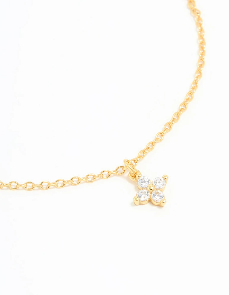 Gold Plated Sterling Silver Cubic Zirconia Tiny Flower Toggle Bracelet