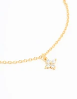 Gold Plated Sterling Silver Cubic Zirconia Tiny Flower Toggle Bracelet