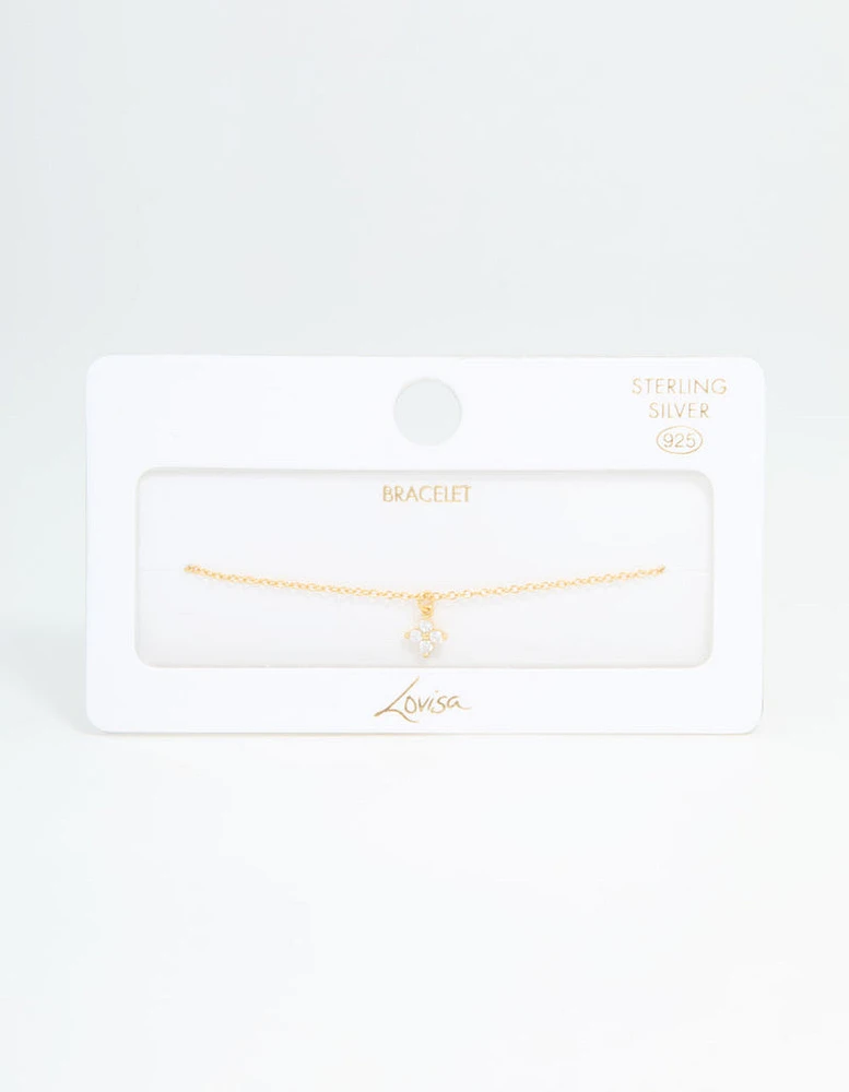 Gold Plated Sterling Silver Cubic Zirconia Tiny Flower Toggle Bracelet