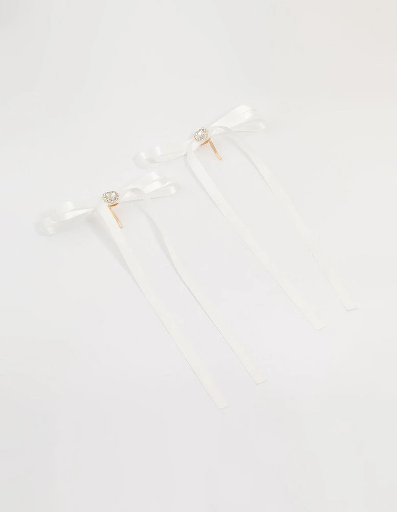 White Fabric Heart Ponytail Hair Hooks 2-Pack