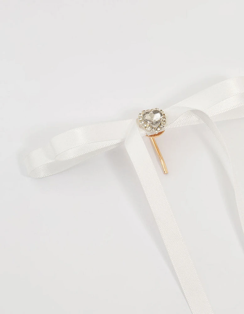 White Fabric Heart Ponytail Hair Hooks 2-Pack