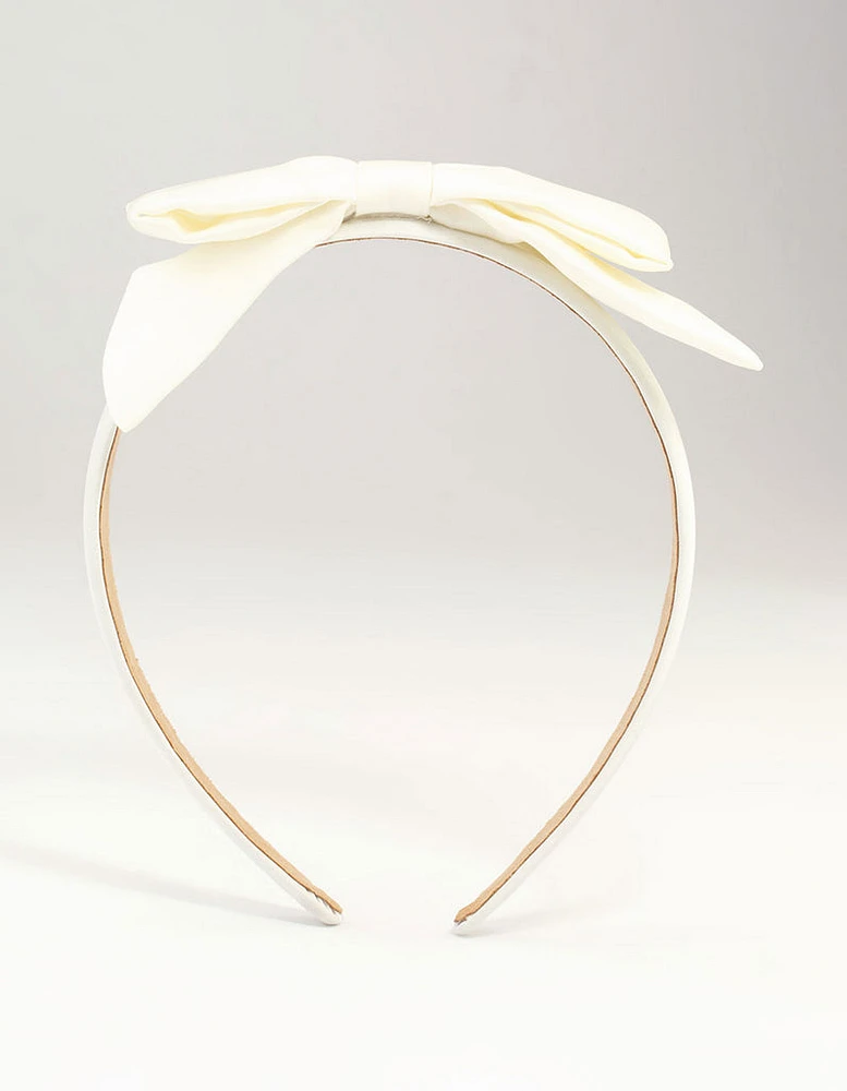 White Fabric Classic Slim Bow Headband