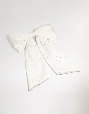 White Fabric Diamante Scatter Bow Clip