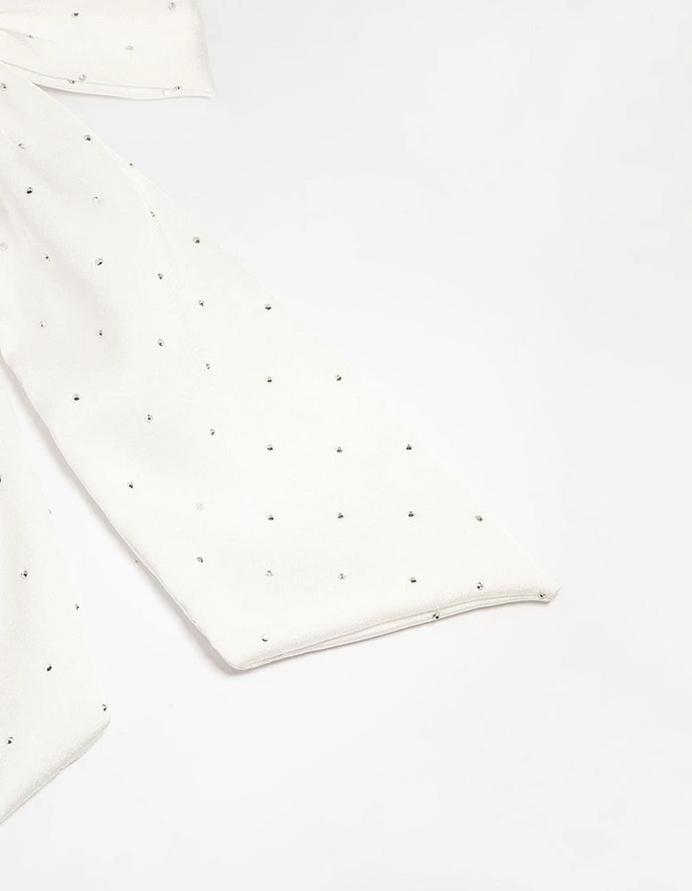 White Fabric Diamante Scatter Bow Clip
