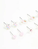 Kids Silver Unicorn & Butterfly Stud Earrings 6-Pack