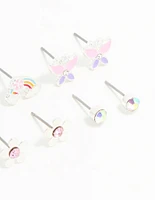 Kids Silver Unicorn & Butterfly Stud Earrings 6-Pack