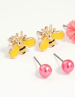 Kids Gold Tiara & Bee Stud Earrings 6-Pack