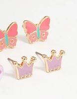 Kids Gold Tiara & Bee Stud Earrings 6-Pack