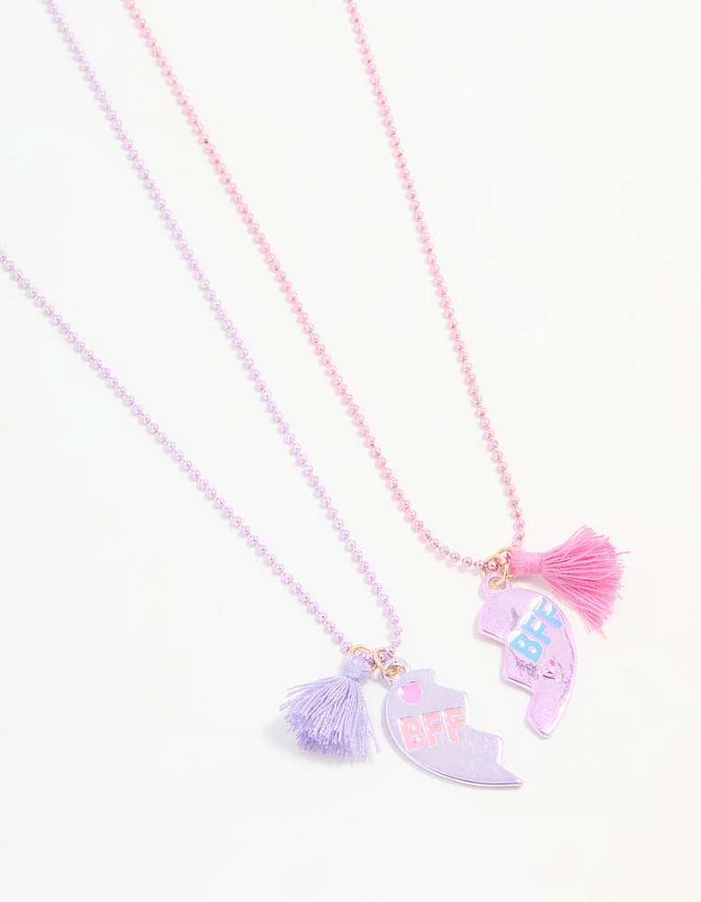 Kids Multicoloured Coted Metal Tassel Broken Heart BFF Necklace Set