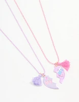 Kids Multicoloured Coted Metal Tassel Broken Heart BFF Necklace Set