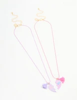 Kids Multicoloured Coted Metal Tassel Broken Heart BFF Necklace Set