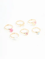 Kids Gold Pearl Heart & Butterfly Stacking Rings 6-Pack