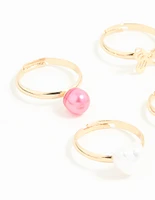 Kids Gold Pearl Heart & Butterfly Stacking Rings 6-Pack