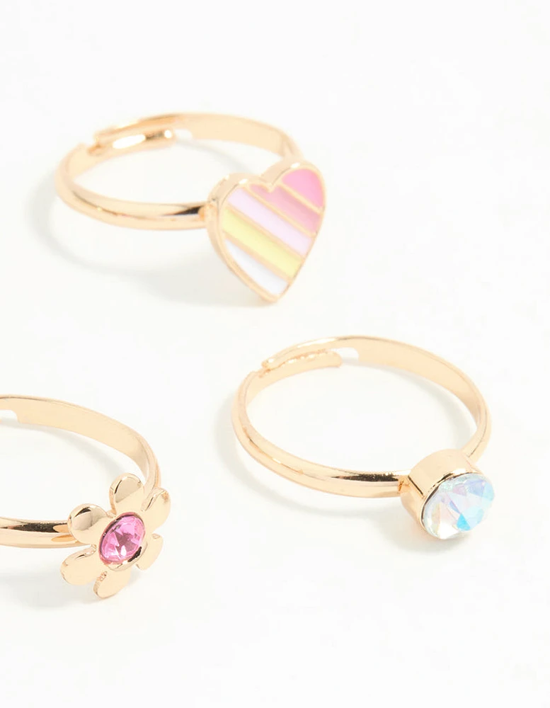 Kids Gold Pearl Heart & Butterfly Stacking Rings 6-Pack