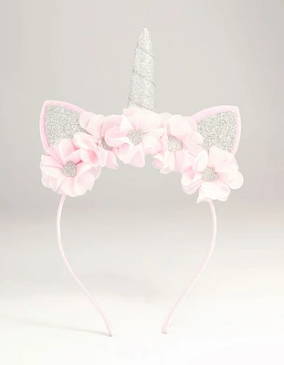 Kids Pink Fabric Sparkle Flower Unicorn Headband