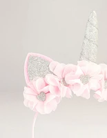 Kids Pink Fabric Sparkle Flower Unicorn Headband