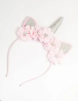 Kids Pink Fabric Sparkle Flower Unicorn Headband