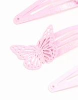 Kids Pink Coated Metal Butterfly Hair Clips 4-Pack