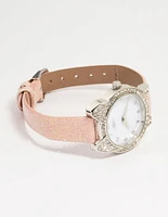 Kids PU Leather Diamante Cat Bezel Watch