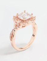 Rose Gold Cubic Zirconia Princess Halo Ring