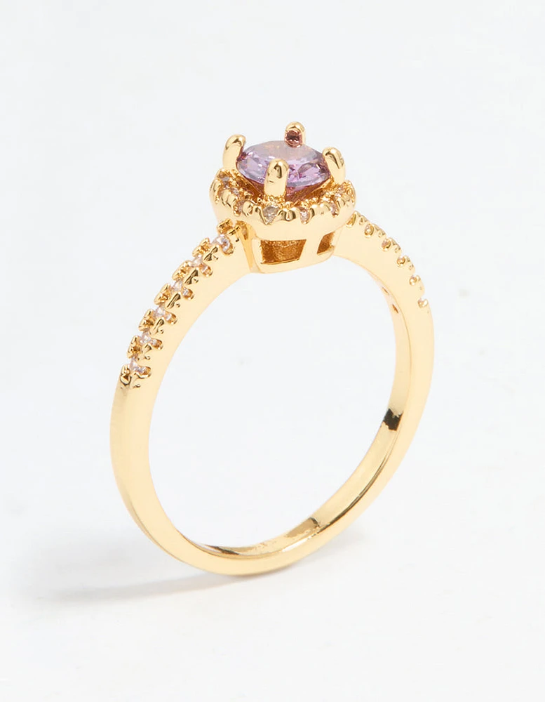 Gold Plated Purple Cubic Zirconia Mini Cushion Ring