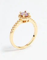 Gold Plated Purple Cubic Zirconia Mini Cushion Ring