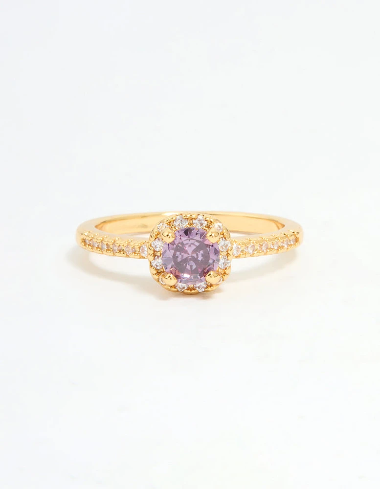 Gold Plated Purple Cubic Zirconia Mini Cushion Ring