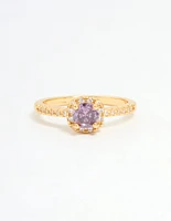 Gold Plated Purple Cubic Zirconia Mini Cushion Ring