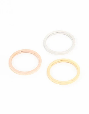 Waterproof Mixed Plated Stainless Steel Stacking Rings 3-Pack