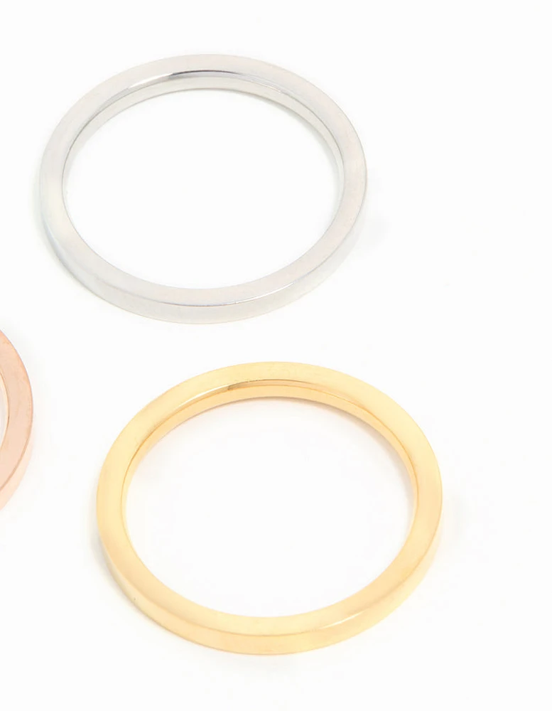 Waterproof Mixed Plated Stainless Steel Stacking Rings 3-Pack